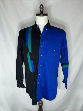 VTG 90s Cumberland Outfitters Colorblock Western Cowboy Button Up Shirt Medium